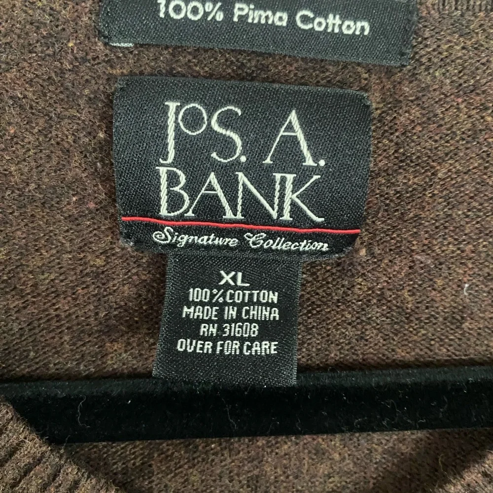 Jos. A. Bank Men's 100%‎ Pima Cotton Brown V-Neck Sweater Preppy Academia